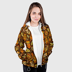 Куртка с капюшоном женская Африканские маски - паттерн, цвет: 3D-белый — фото 2
