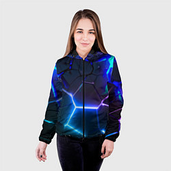 Куртка с капюшоном женская Микс из разломленных плит и неоновое свечения, цвет: 3D-черный — фото 2