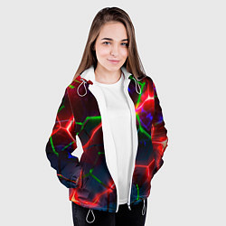 Куртка с капюшоном женская Неоновые яркие зеленые плиты с красным светом, цвет: 3D-белый — фото 2