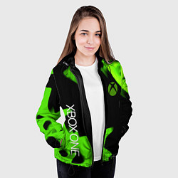 Куртка с капюшоном женская Xbox one green flame, цвет: 3D-черный — фото 2