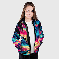 Куртка с капюшоном женская Neon space fantasy - ai art, цвет: 3D-черный — фото 2