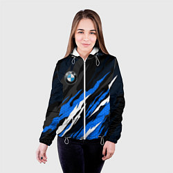 Куртка с капюшоном женская БМВ - синий гексагон, цвет: 3D-белый — фото 2