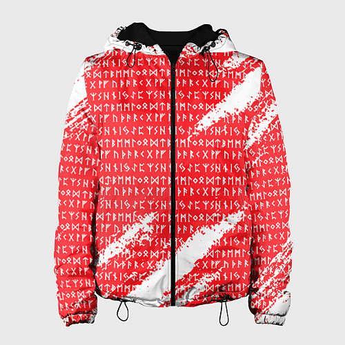 Женская куртка Руны на красно-белом рваном фоне / 3D-Черный – фото 1