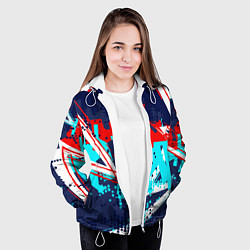 Куртка с капюшоном женская Яркий абстрактный узор для спорта, цвет: 3D-белый — фото 2