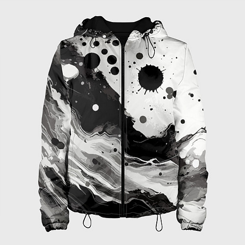 Женская куртка Чёрно-белая абстракция - кляксы / 3D-Черный – фото 1
