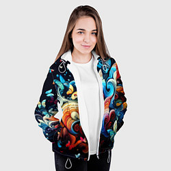 Куртка с капюшоном женская Бабочки и цветы в ночи - фантазия, цвет: 3D-белый — фото 2