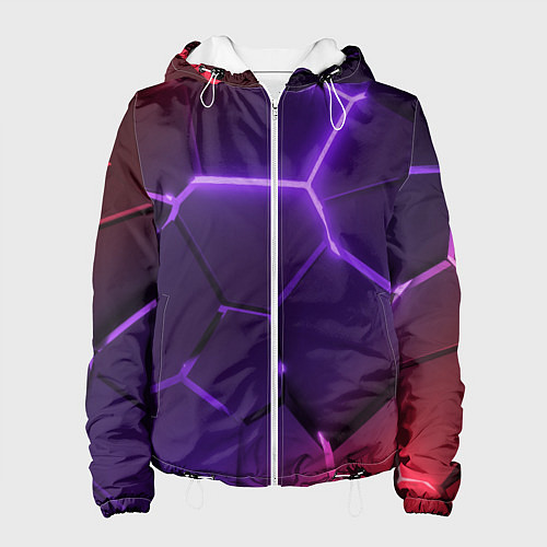 Женская куртка Красно-фиолетовые неоновые плиты в разломе / 3D-Белый – фото 1