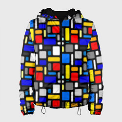 Куртка с капюшоном женская Абстракция цветных прямоугольников Пит Мондриан, цвет: 3D-черный