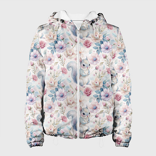 Женская куртка Бельчонок в цветах / 3D-Белый – фото 1
