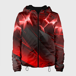 Куртка с капюшоном женская Яркая красная объемная абстракция, цвет: 3D-черный