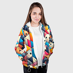 Куртка с капюшоном женская Geometric pattern with kittens - ai art, цвет: 3D-белый — фото 2