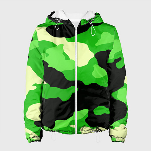 Женская куртка Зелёный камуфляж текстура / 3D-Белый – фото 1