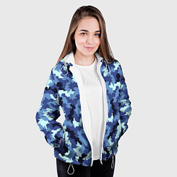 Куртка с капюшоном женская Камуфляжный синий стиль, цвет: 3D-белый — фото 2