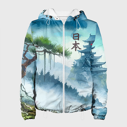 Женская куртка Японский пейзаж - акварель живопись / 3D-Белый – фото 1