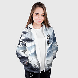 Куртка с капюшоном женская Японский пейзаж - нейросеть, цвет: 3D-белый — фото 2