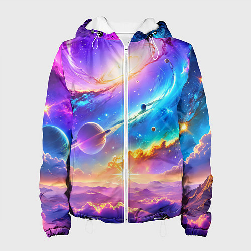 Женская куртка Космос в неоновых тонах / 3D-Белый – фото 1
