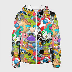 Куртка с капюшоном женская Разноцветные мультяшные персонажи, цвет: 3D-белый