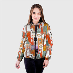 Куртка с капюшоном женская Мультяшные коты мемы, цвет: 3D-черный — фото 2