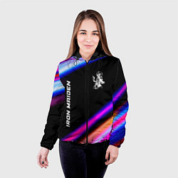 Куртка с капюшоном женская Iron Maiden neon rock lights, цвет: 3D-черный — фото 2