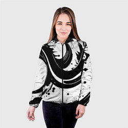 Куртка с капюшоном женская Чёрно-белая экспрессивная абстракция, цвет: 3D-черный — фото 2