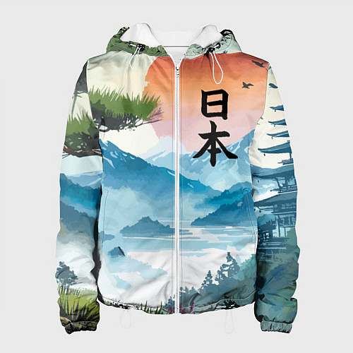 Женская куртка Восход красного солнца - Японский пейзаж / 3D-Белый – фото 1
