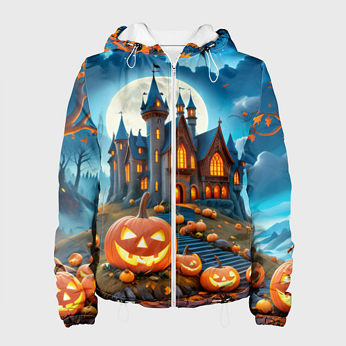 Женская куртка Ночь Хэллоуина тыквы и замок / 3D-Белый – фото 1