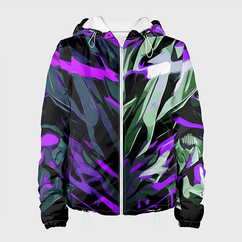 Женская куртка Хаотичная чёрно-фиолетово абстракция / 3D-Белый – фото 1