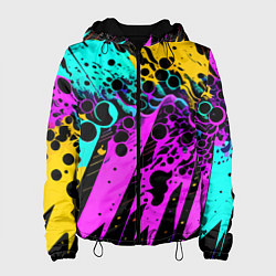 Куртка с капюшоном женская Разноцветная неоновая абстракция - нейроарт, цвет: 3D-черный
