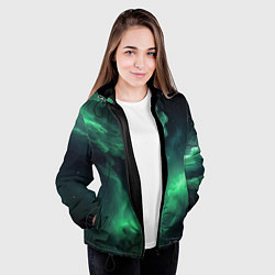 Куртка с капюшоном женская Зелёная космическая туманность, цвет: 3D-черный — фото 2