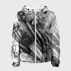 Куртка с капюшоном женская Серый абстрактный серо-черный шрих, цвет: 3D-белый