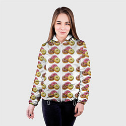 Куртка с капюшоном женская Пончики-фастфуд паттерн, цвет: 3D-белый — фото 2