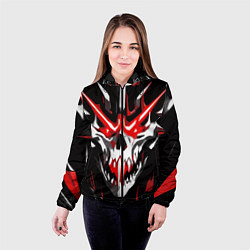 Куртка с капюшоном женская Абстрактный белый череп и красные полосы, цвет: 3D-черный — фото 2