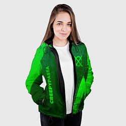 Куртка с капюшоном женская CreepyPasta - green gradient вертикально, цвет: 3D-черный — фото 2