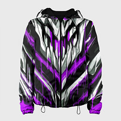 Куртка с капюшоном женская Фиолетово-белые ломаные клыки, цвет: 3D-черный