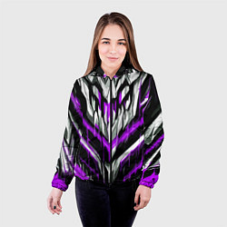 Куртка с капюшоном женская Фиолетово-белые ломаные клыки, цвет: 3D-черный — фото 2