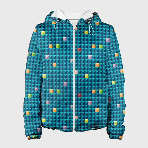 Женская куртка Синяя мозаика с цветными деталями / 3D-Белый – фото 1