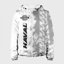 Куртка с капюшоном женская Haval speed на светлом фоне со следами шин по-верт, цвет: 3D-белый