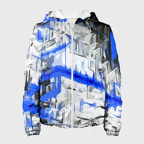 Женская куртка Сине-белая абстракция на чёрном фоне / 3D-Белый – фото 1