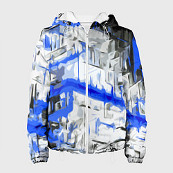 Женская куртка Сине-белая абстракция на чёрном фоне