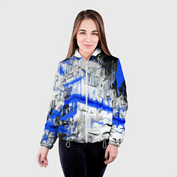 Куртка с капюшоном женская Сине-белая абстракция на чёрном фоне, цвет: 3D-белый — фото 2