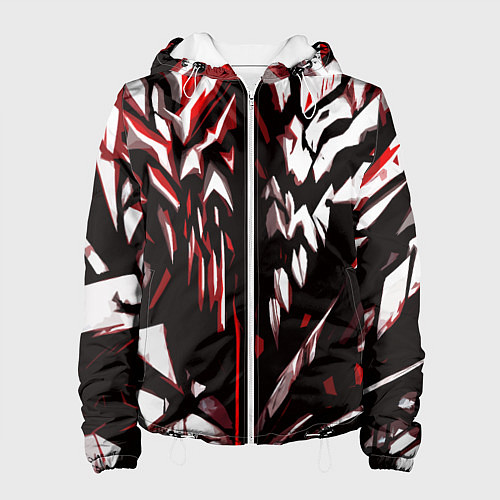 Женская куртка White and red abstraction on a black background / 3D-Белый – фото 1