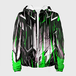 Женская куртка Зелёно-белые вертикальные полосы на чёрном фоне