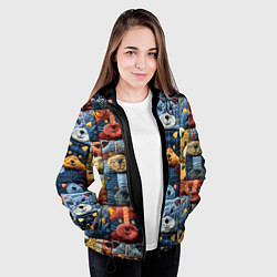 Куртка с капюшоном женская Вязанные еноты на пэчворк, цвет: 3D-черный — фото 2