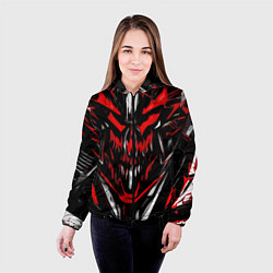 Куртка с капюшоном женская Красно-белое абстрактное лицо на чёрном фоне, цвет: 3D-черный — фото 2