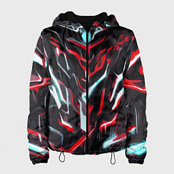 Женская куртка Красно-белые абстрактные линии на чёрном фоне