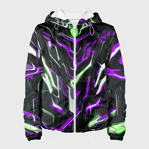 Женская куртка Фиолетово-белые абстрактные линии на чёрном фоне / 3D-Белый – фото 1