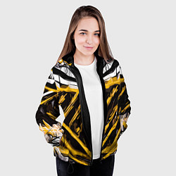 Куртка с капюшоном женская Yellow and white abstraction on a black background, цвет: 3D-черный — фото 2