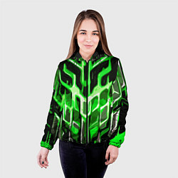 Куртка с капюшоном женская Абстрактные зелёные линии на чёрном фоне, цвет: 3D-черный — фото 2