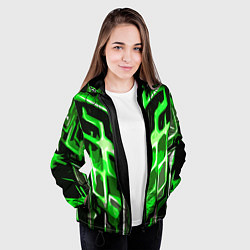 Куртка с капюшоном женская Абстрактные зелёные линии на чёрном фоне, цвет: 3D-черный — фото 2