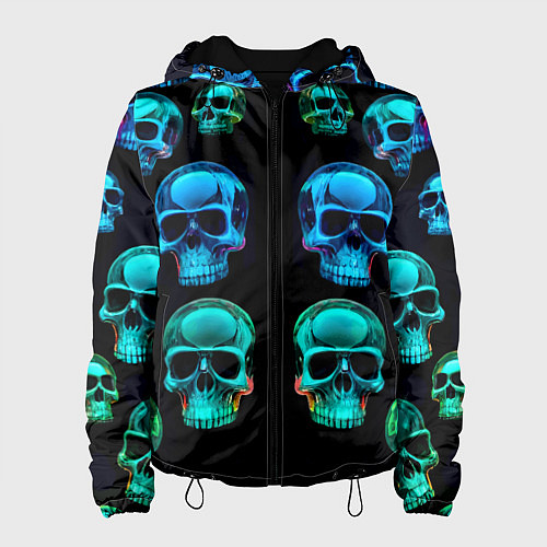 Женская куртка Neon skulls - ai art pattern / 3D-Черный – фото 1